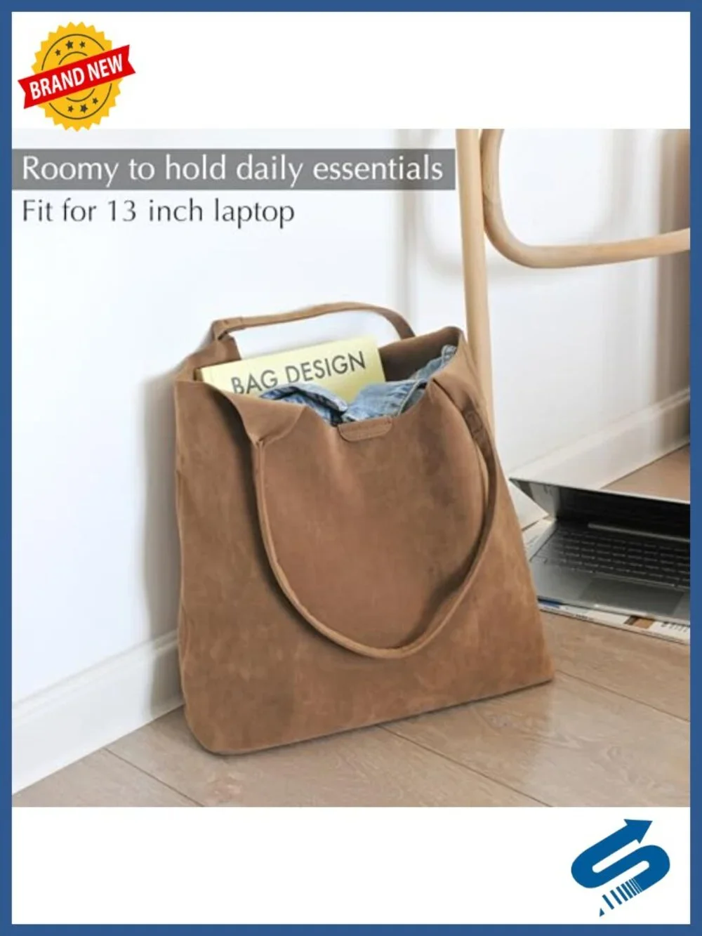Faux Suede Tote Bag - Magnetic Closure Hobo Handbag, Vegan Leather Purse